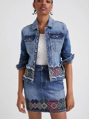 Desigual Embroidered Boho Denim Jacket - Medium